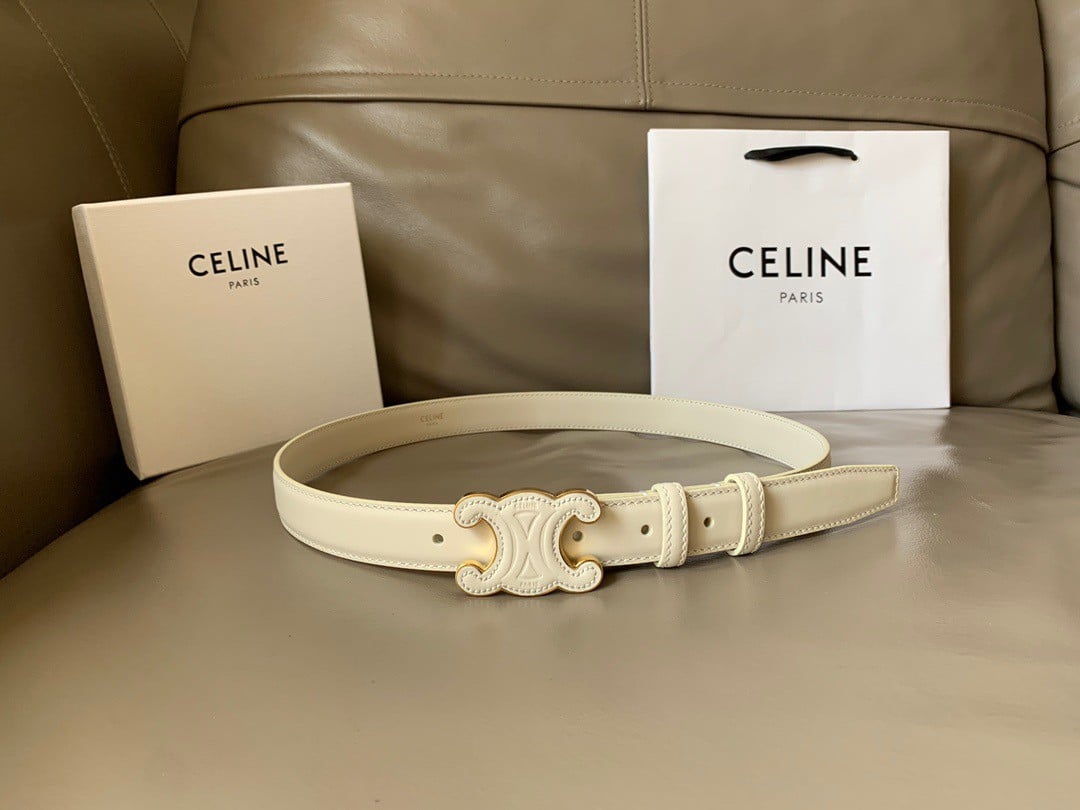 Celine Medium Cuir Triomphe Belt 25MM in White Calfskin