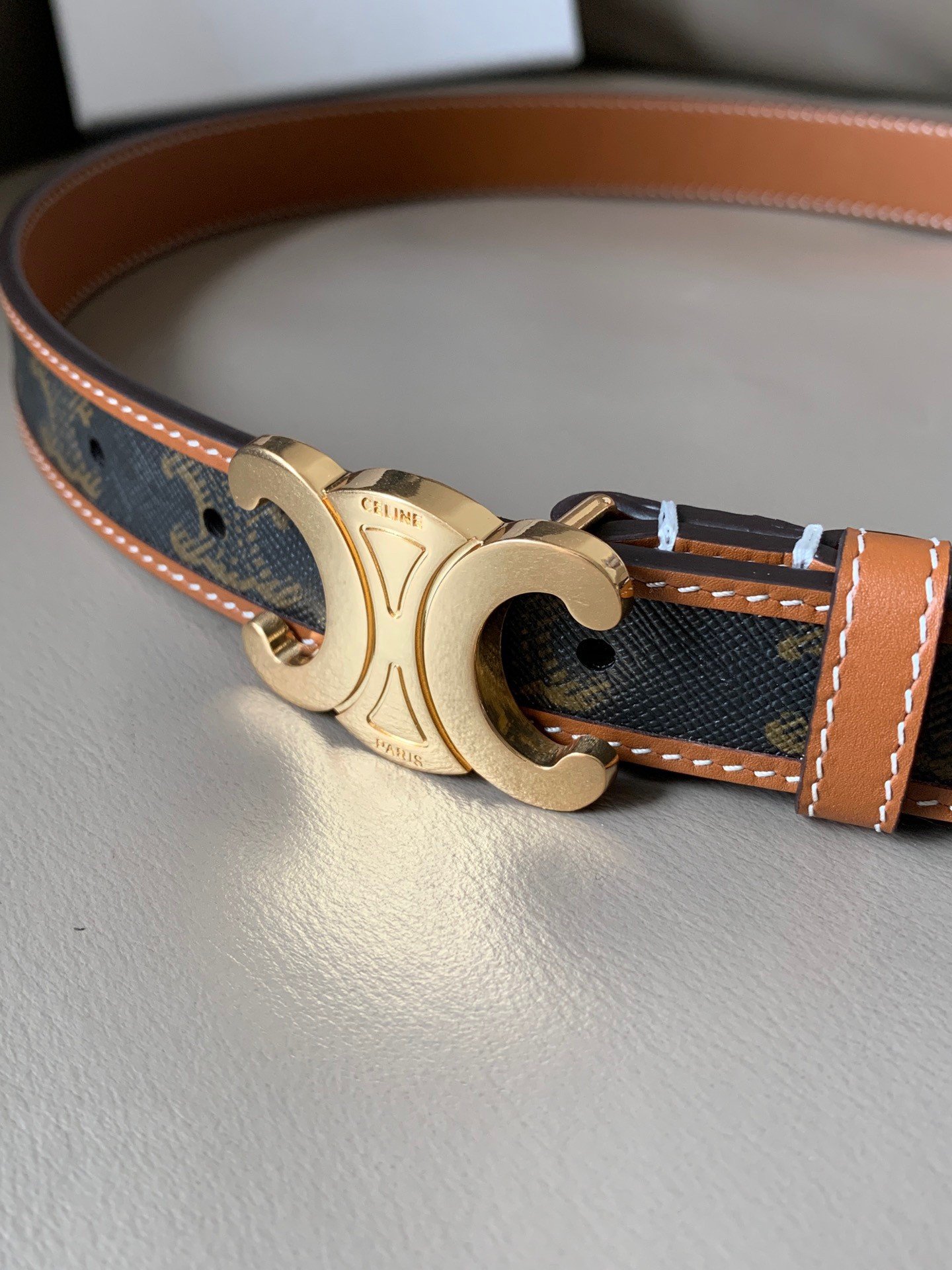 Celine Medium Triomphe Belt 25MM in Tan Triomphe Canvas