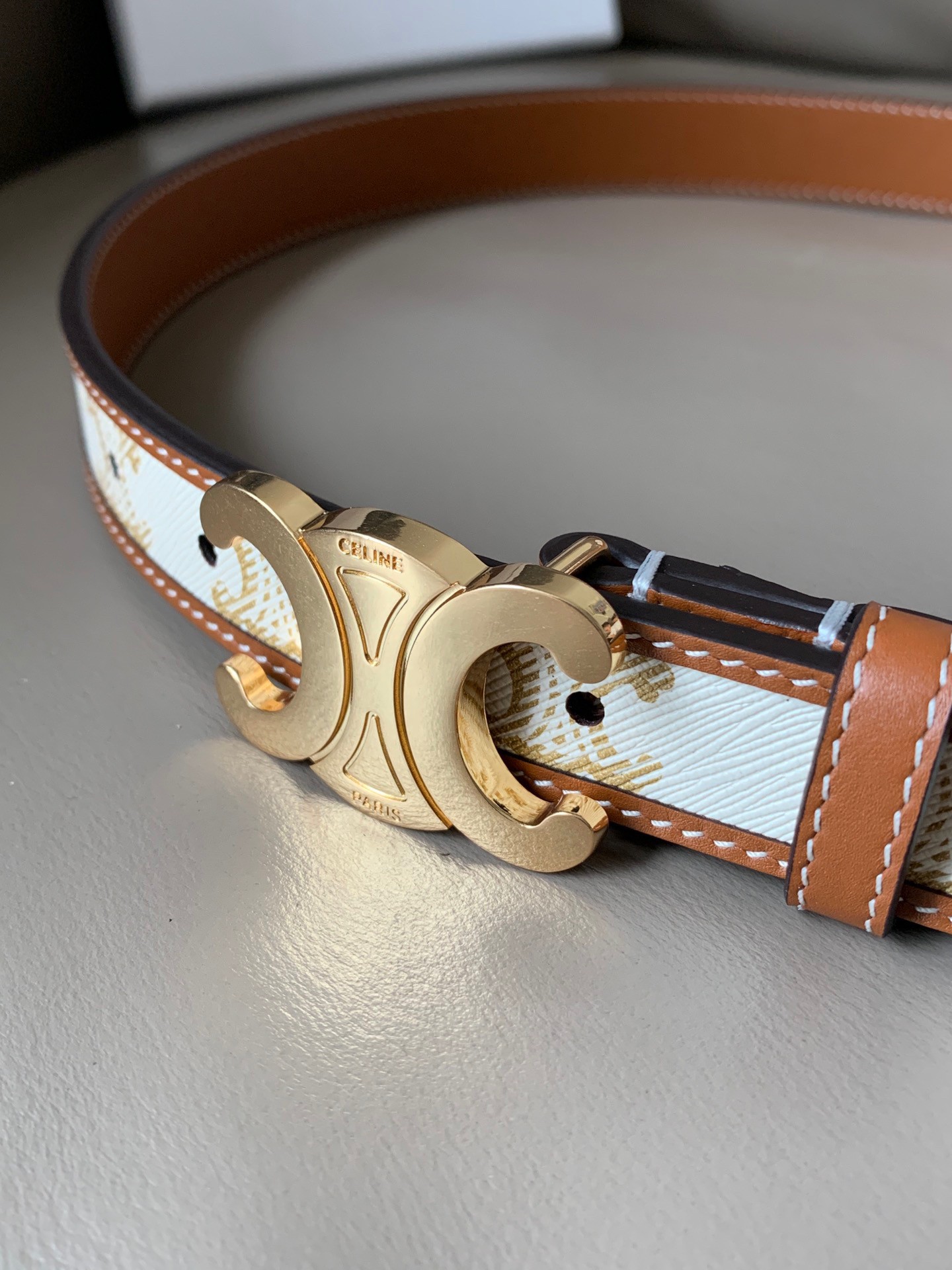 Celine Medium Triomphe Belt 25MM in White Triomphe Canvas