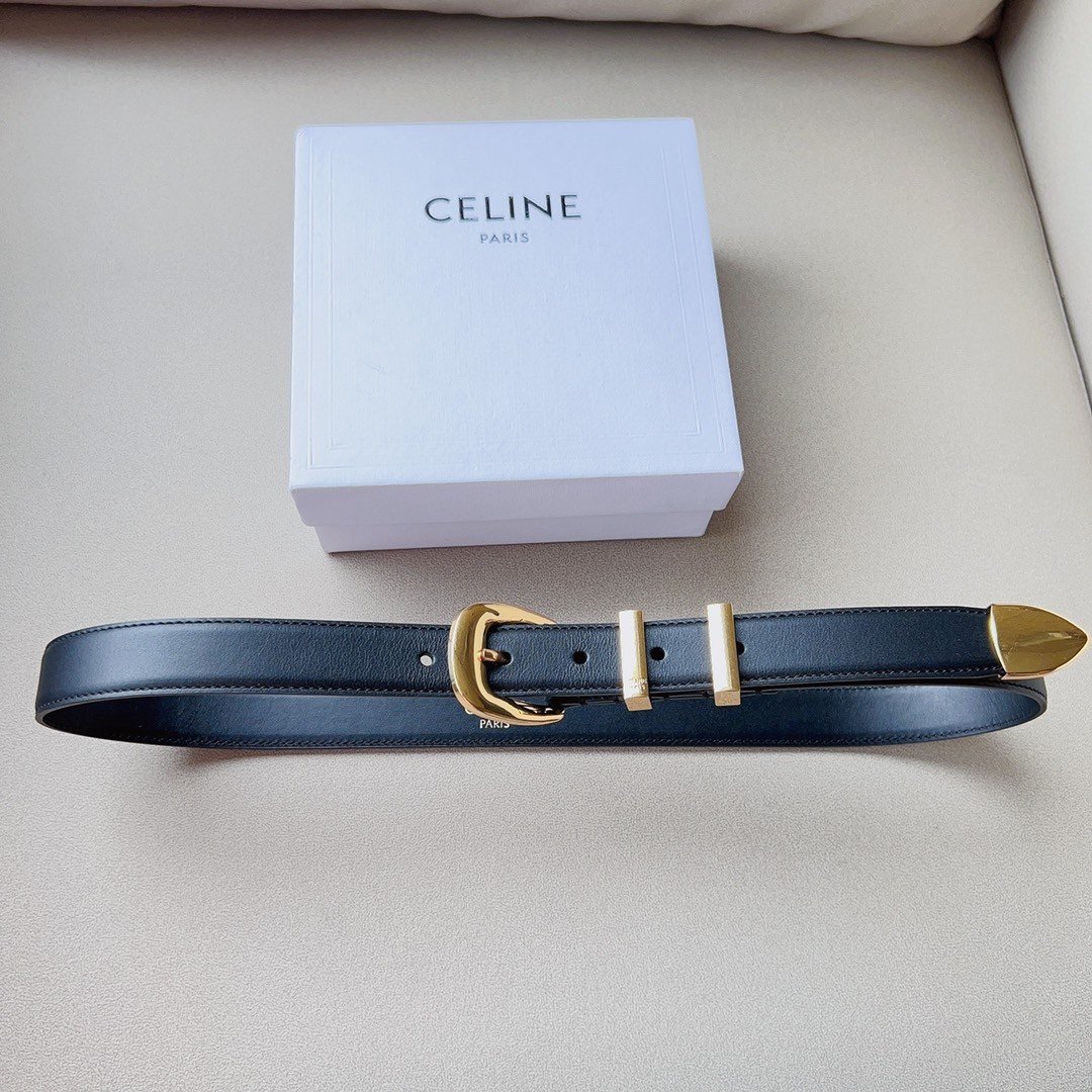 Celine Medium Western Belt 25MM in Black Calfskin