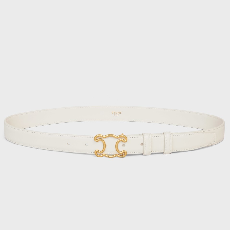 Celine Medium Triomphe Frame Belt 25MM in White Calfskin