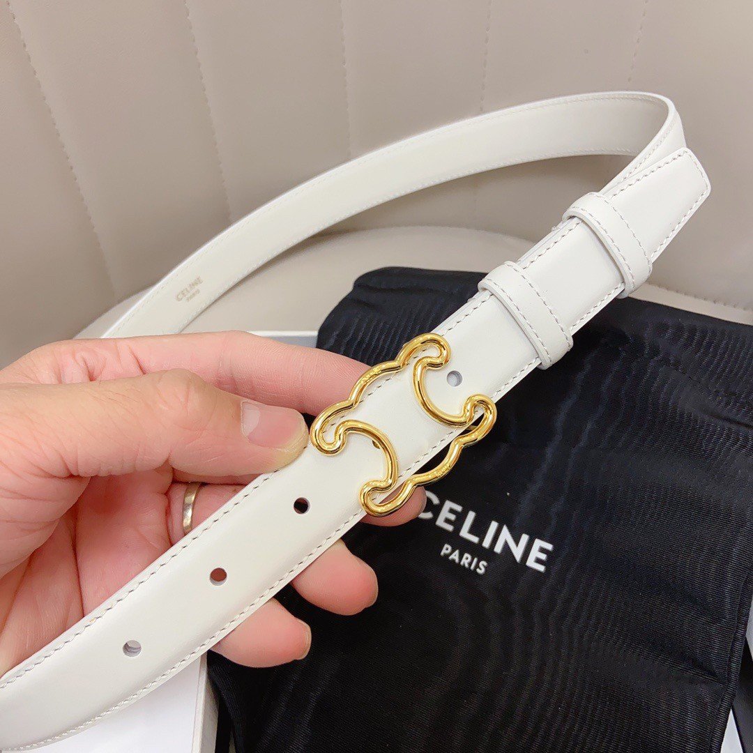 Celine Medium Triomphe Frame Belt 25MM in White Calfskin