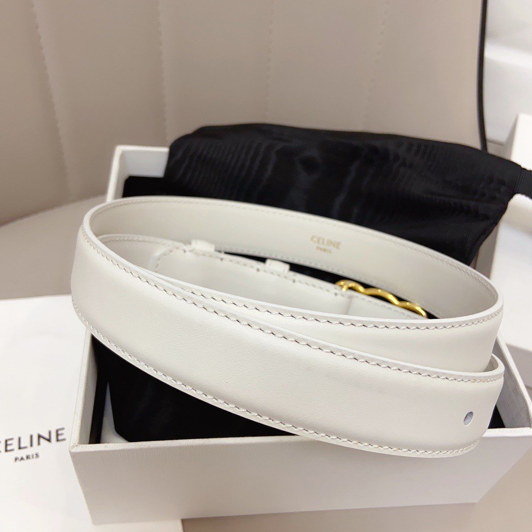 Celine Medium Triomphe Frame Belt 25MM in White Calfskin