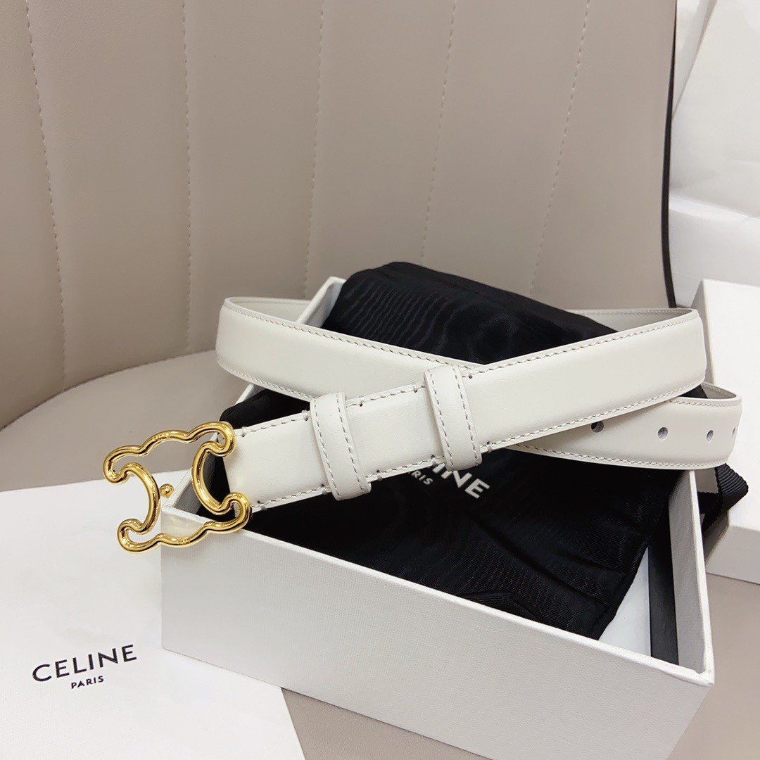 Celine Medium Triomphe Frame Belt 25MM in White Calfskin