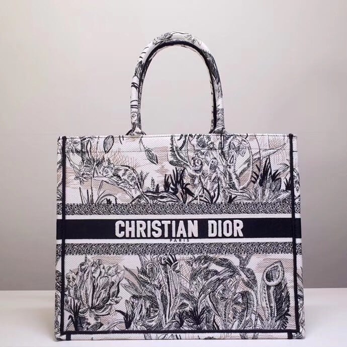 Dior Large Book Tote Bag In Toile de Jouy Carnivora Motif