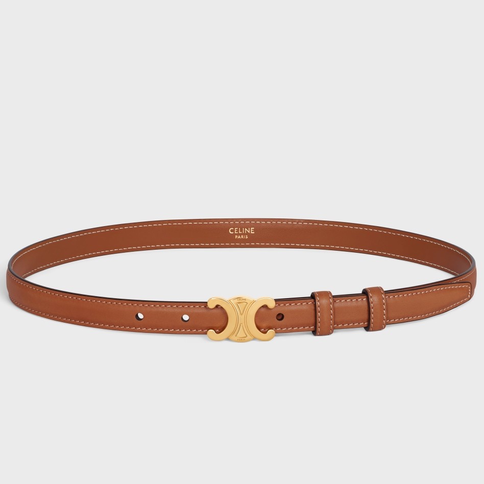 Celine Small Triomphe Belt 18MM in Brown Calfskin