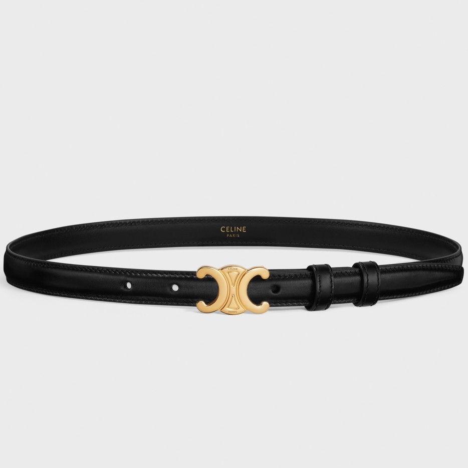 Celine Small Triomphe Belt 18MM in Black Calfskin