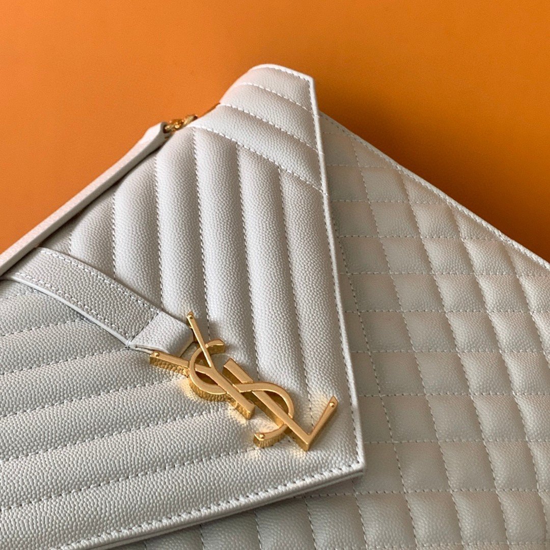 Saint Laurent Envelope Large Bag In White Matelasse Grained Leather