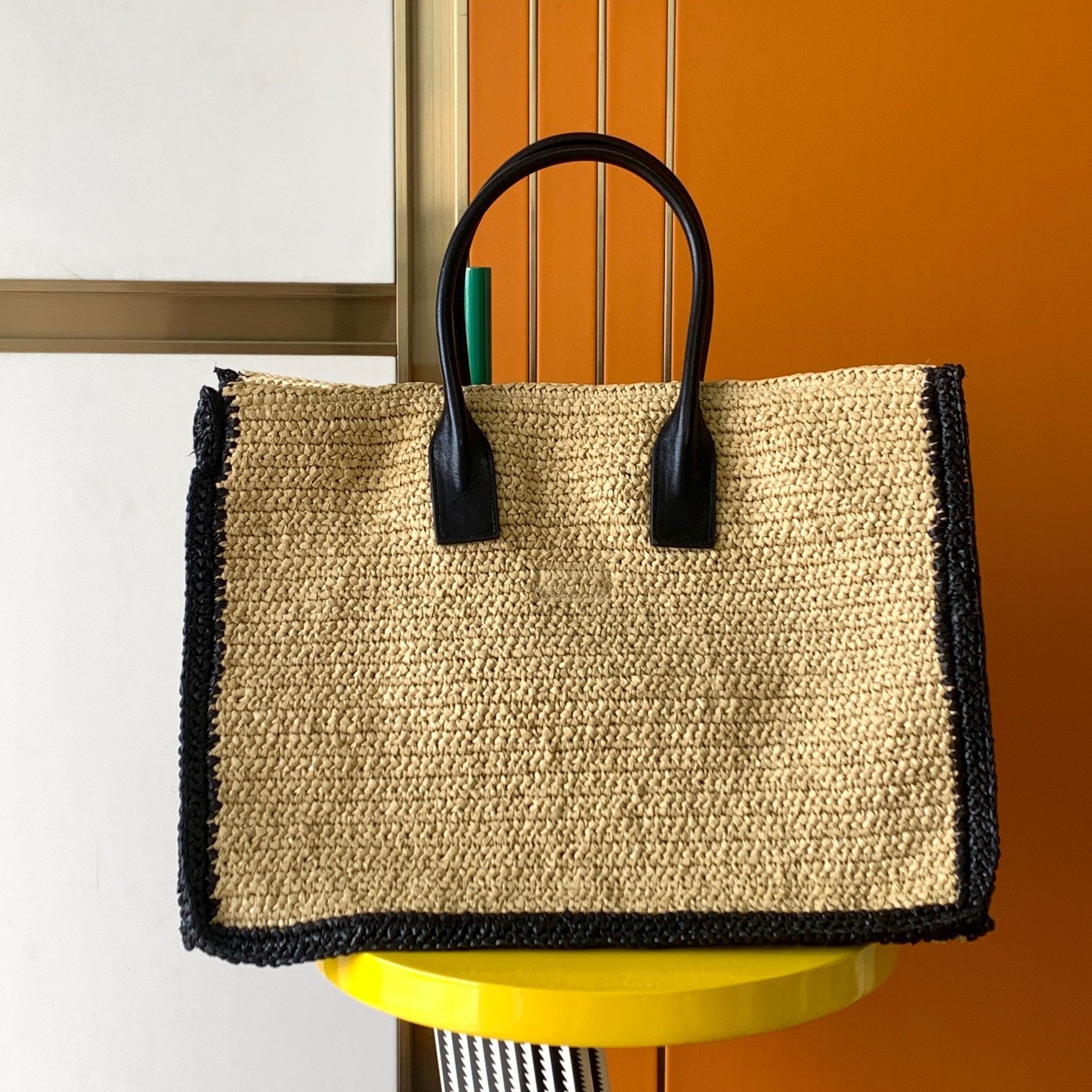 Saint Laurent Rive Gauche Tote Bag in Beige Raffia and Leather