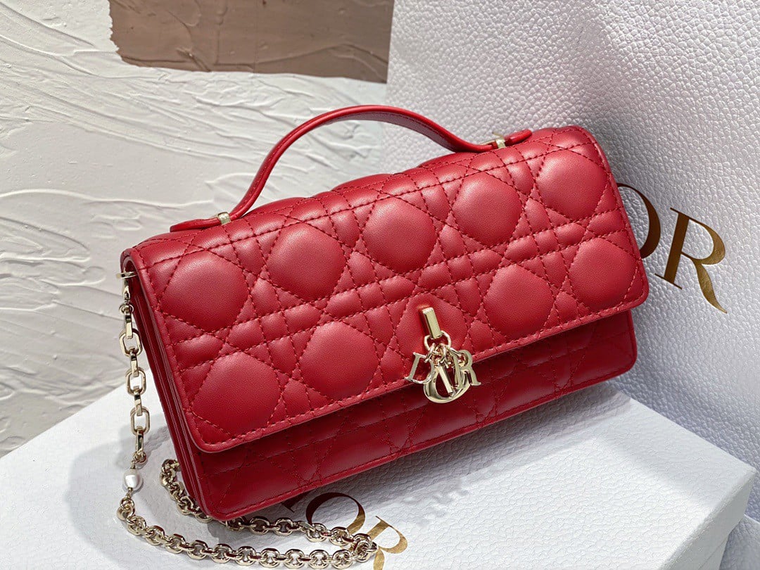 Dior Miss Dior Mini Bag In Red Cannage Lambskin