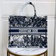 Dior Large Book Tote Bag In Blue Palm Tree Toile de Jouy Embroidery