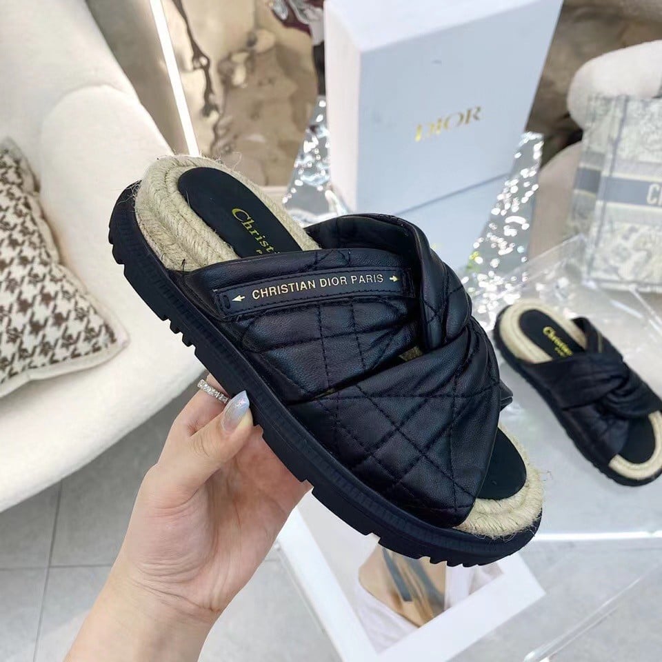 Dior Dtwist Slides In Black Cannage Lambskin