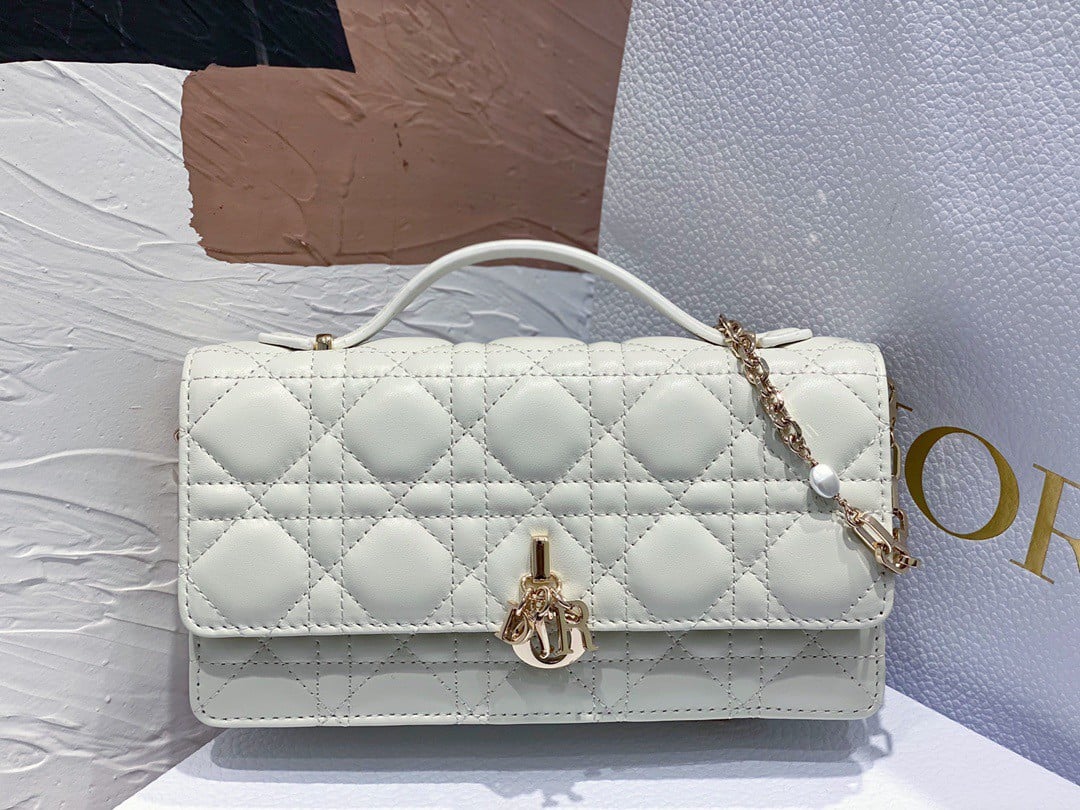 Dior Miss Dior Mini Bag In White Cannage Lambskin