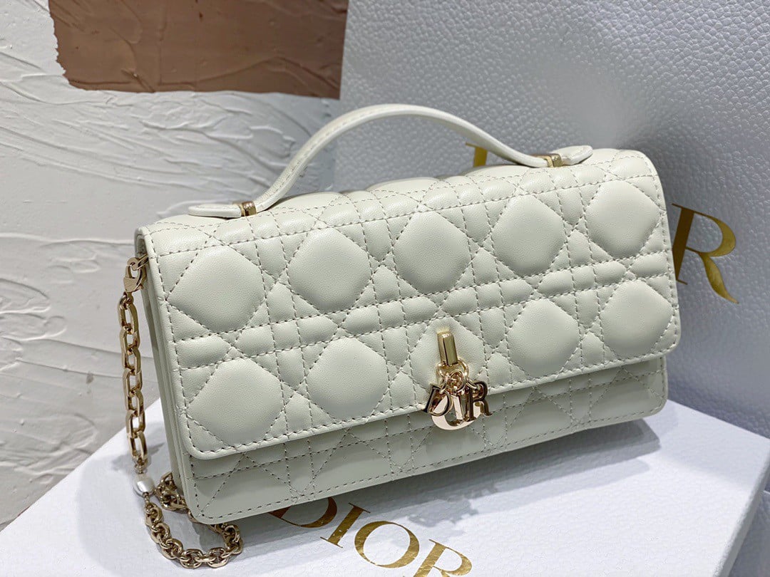 Dior Miss Dior Mini Bag In White Cannage Lambskin