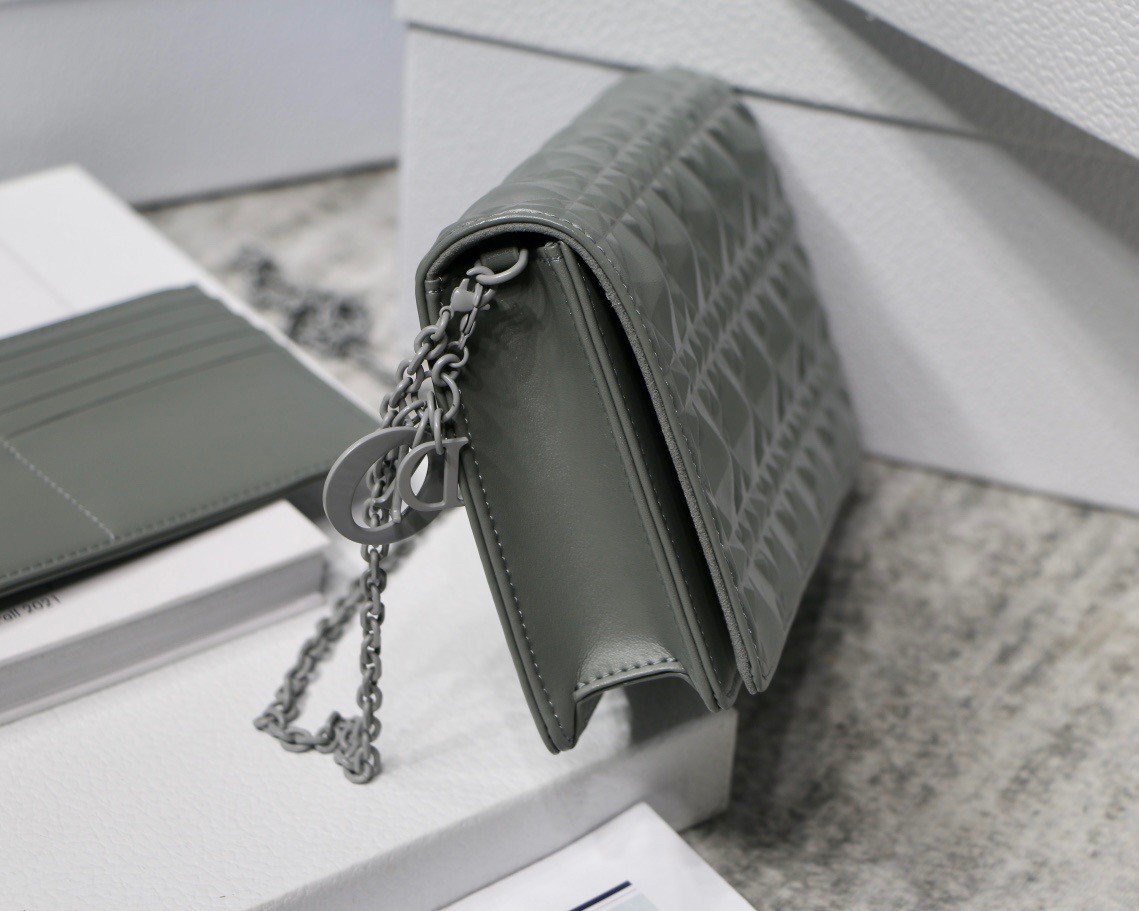 Dior Lady Dior Chain Pouch In Grey Diamond Calfskin