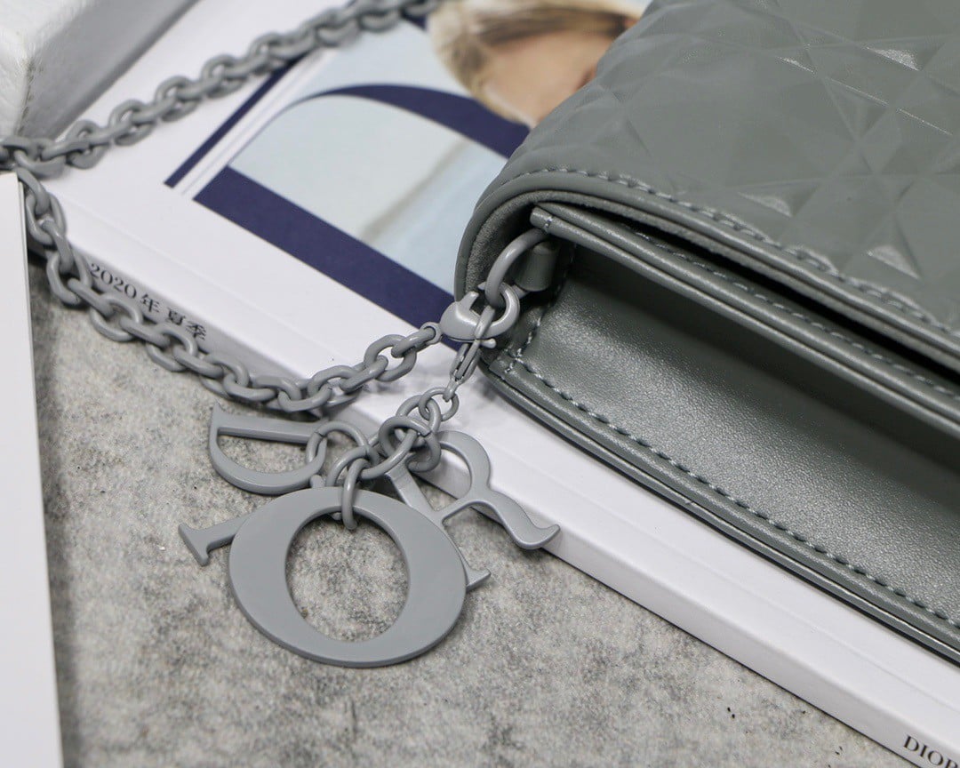 Dior Lady Dior Chain Pouch In Grey Diamond Calfskin