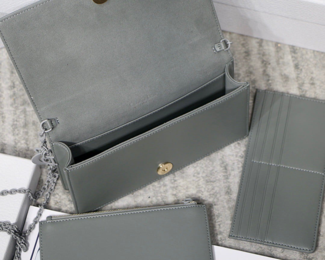 Dior Lady Dior Chain Pouch In Grey Diamond Calfskin