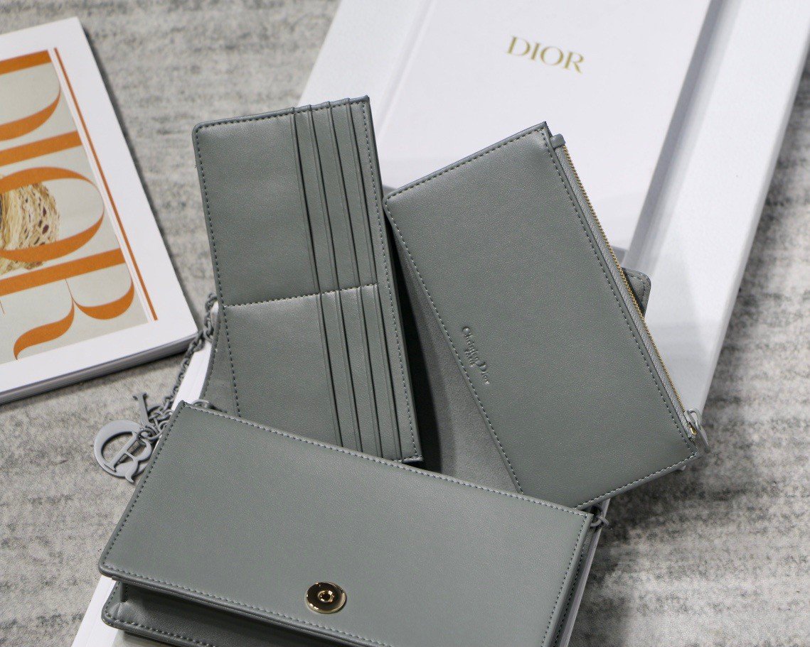 Dior Lady Dior Chain Pouch In Grey Diamond Calfskin