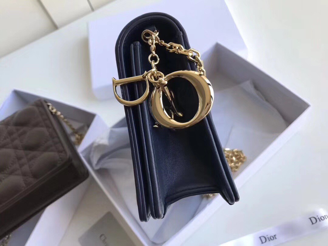 Dior Lady Dior Chain Pouch In Noir Cannage Lambskin