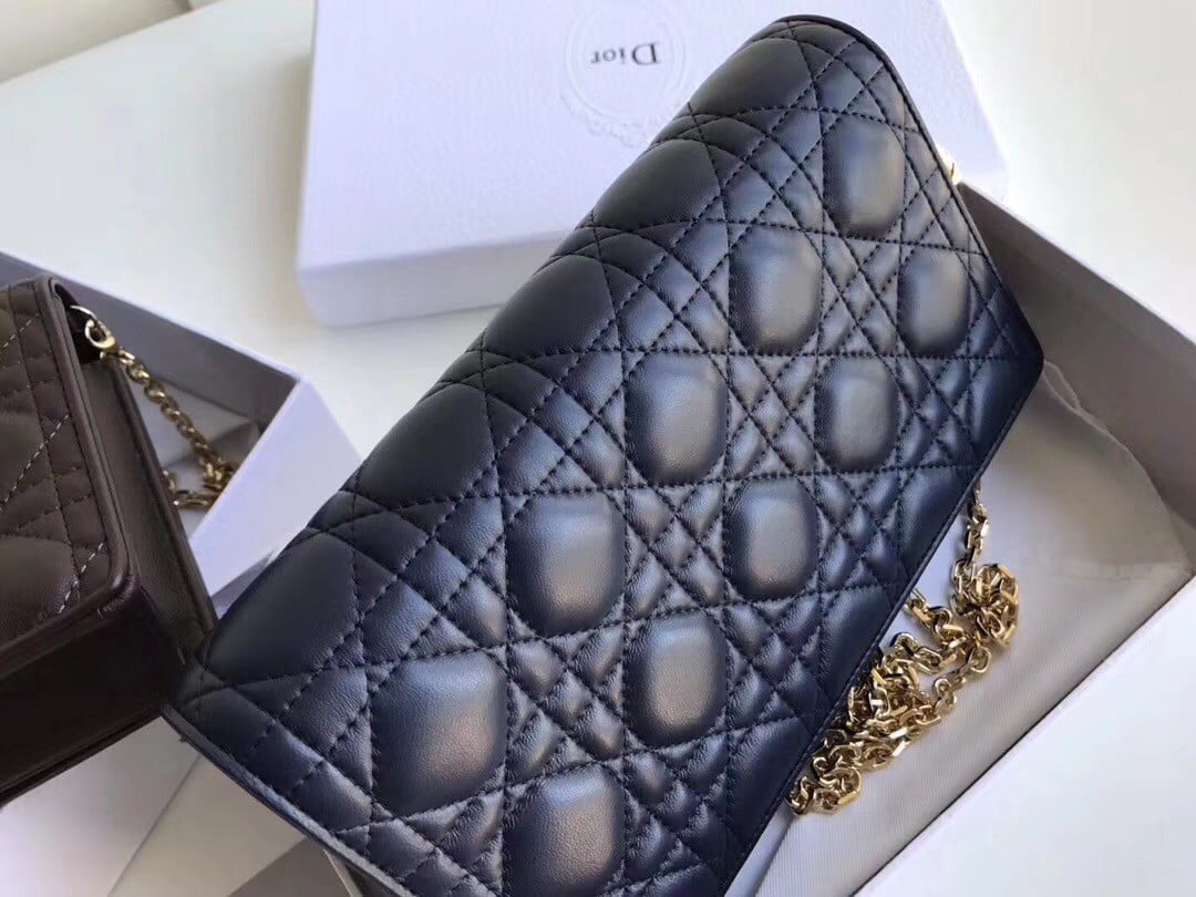 Dior Lady Dior Chain Pouch In Noir Cannage Lambskin