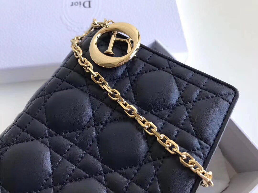 Dior Lady Dior Chain Pouch In Noir Cannage Lambskin