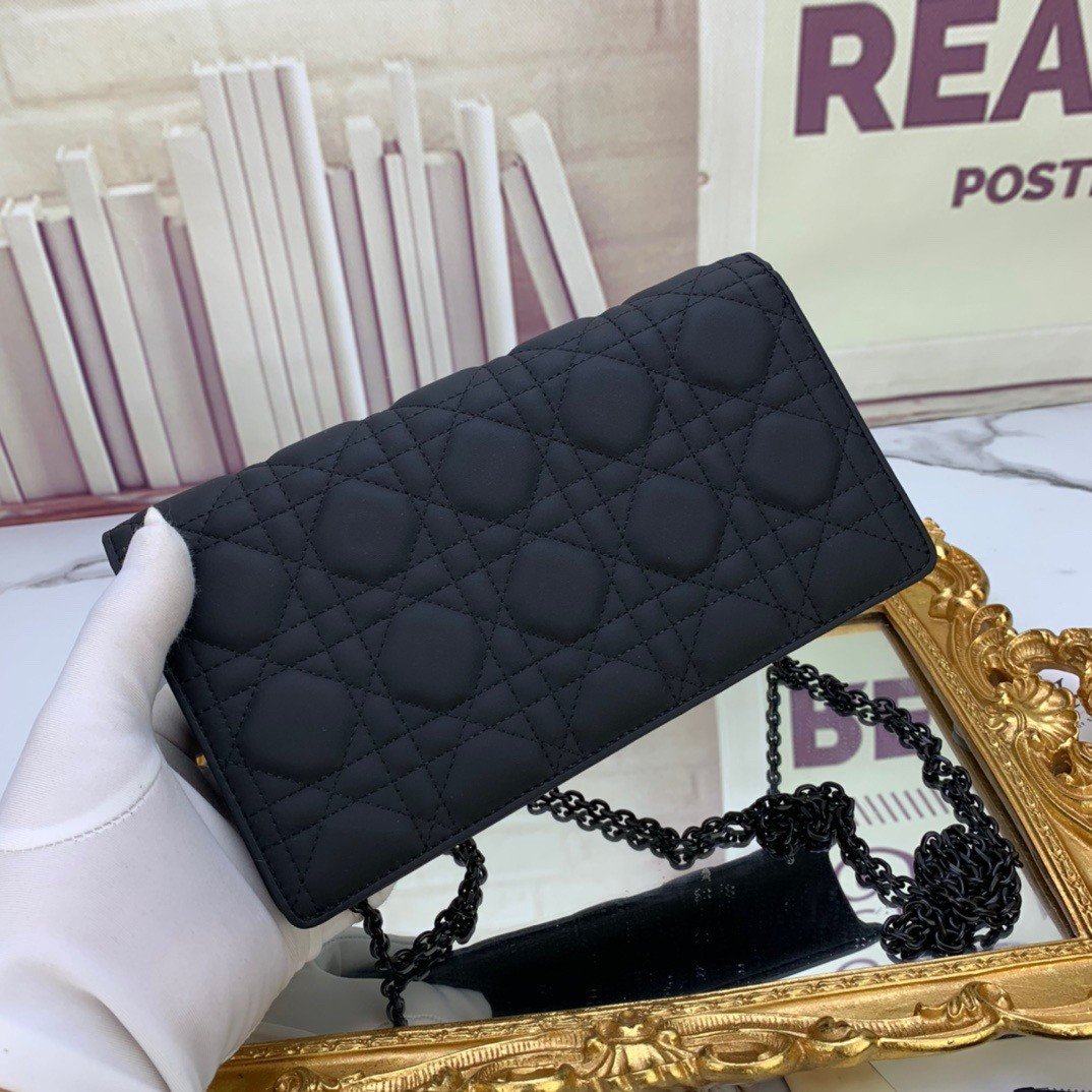 Dior Lady Dior Chain Pouch In Black Ultramatte Calfskin