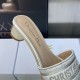 Dior Dway Heeled 35MM Slides in Gold Metallic Thread Embroidered Satin