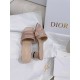 Dior Dway Heeled 35MM Slides in Blush Metallic Thread Embroidered Satin