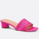 Dior Dway Heeled 35MM Slides in Pink Embroidered Satin and Cotton