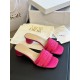 Dior Dway Heeled 35MM Slides in Pink Embroidered Satin and Cotton