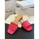 Dior Dway Heeled 35MM Slides in Pink Embroidered Satin and Cotton