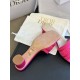 Dior Dway Heeled 35MM Slides in Pink Embroidered Satin and Cotton