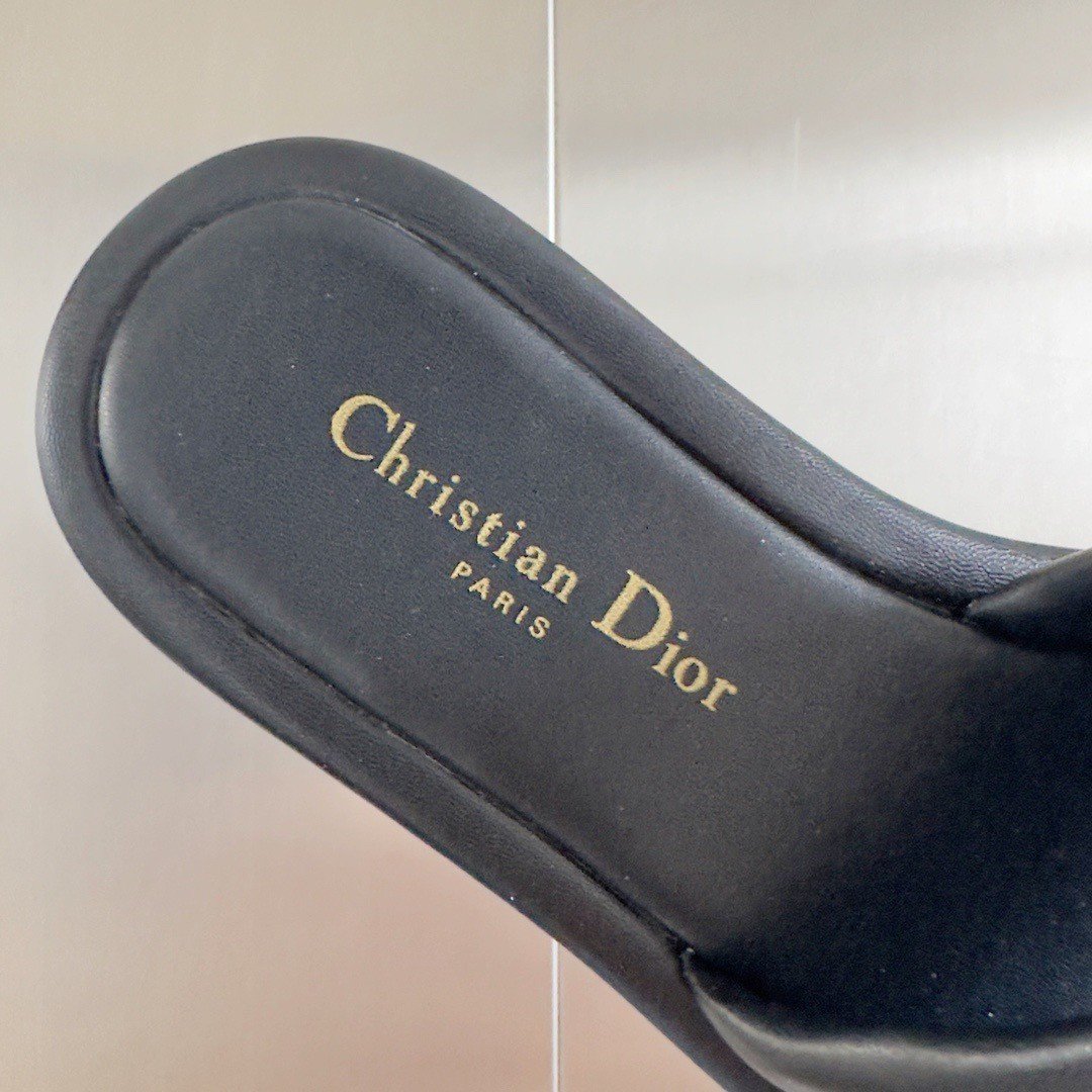 Dior Every-D Slides In Black Embossed Lambskin