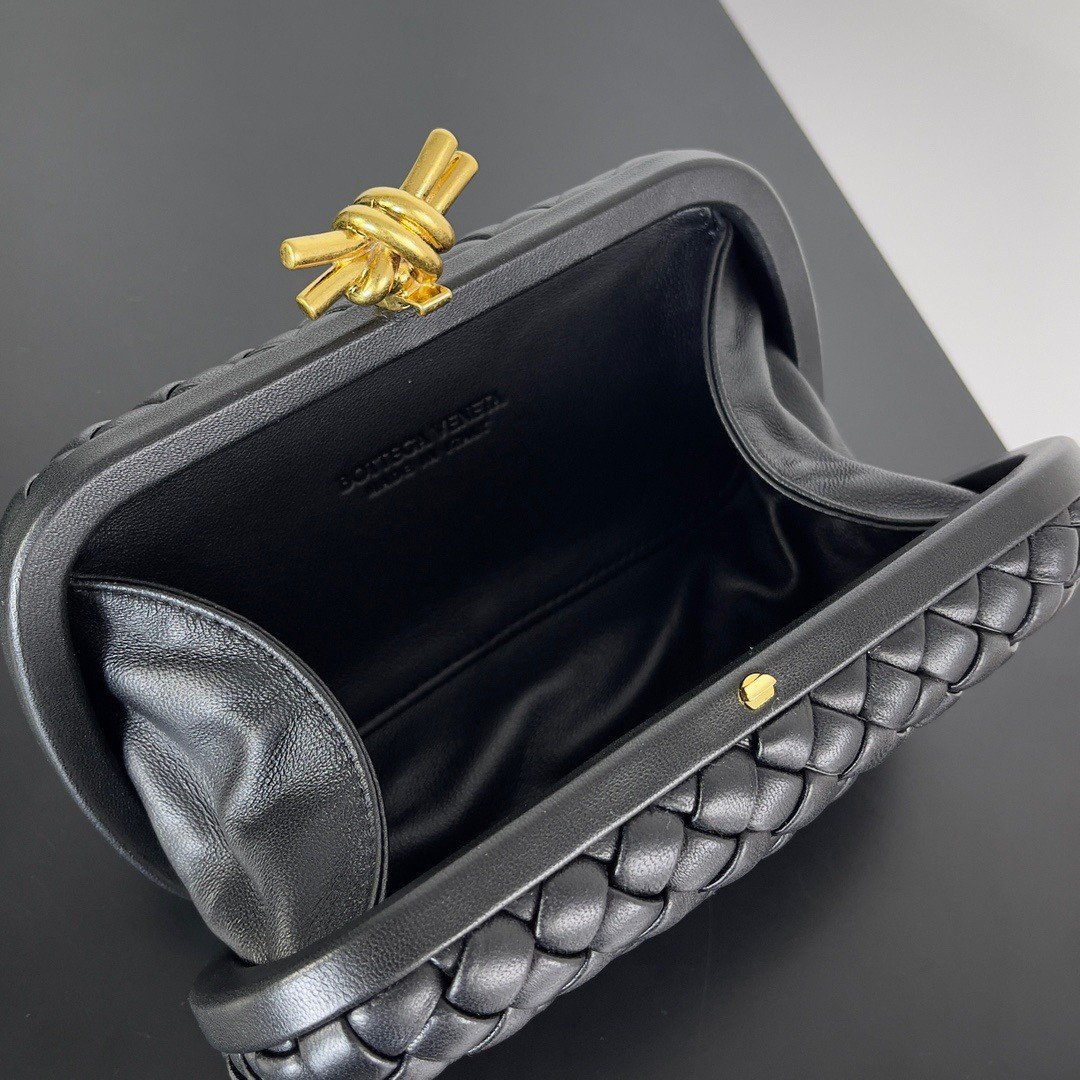 Bottega Veneta Knot Minaudiere Clutch In Black Intrecciato Lambskin