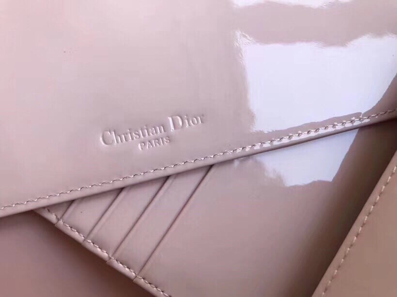 Dior Lady Dior Chain Pouch In Pink Patent Cannage Calfskin