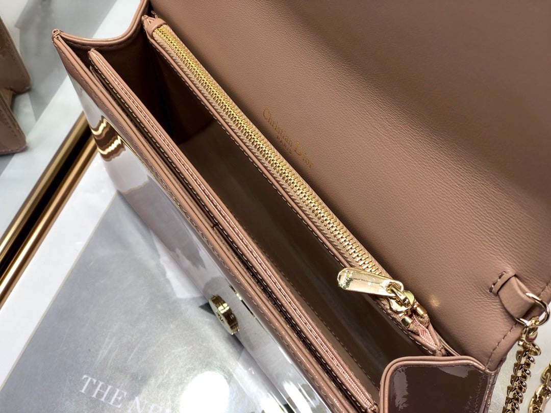 Dior Lady Dior Chain Pouch In Blush Patent Cannage Calfskin