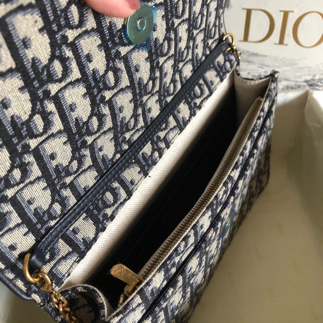 Dior Saddle Chain Pouch In Blue Dior Oblique Jacquard