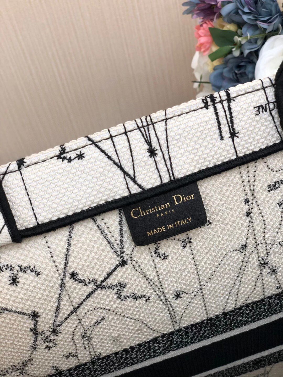 Dior Large Book Tote Bag In Latte Zodiac Embroidery