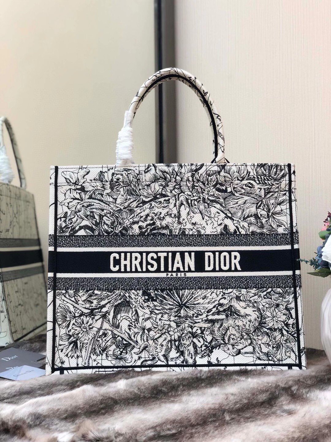 Dior Large Book Tote Bag In Latte Zodiac Embroidery