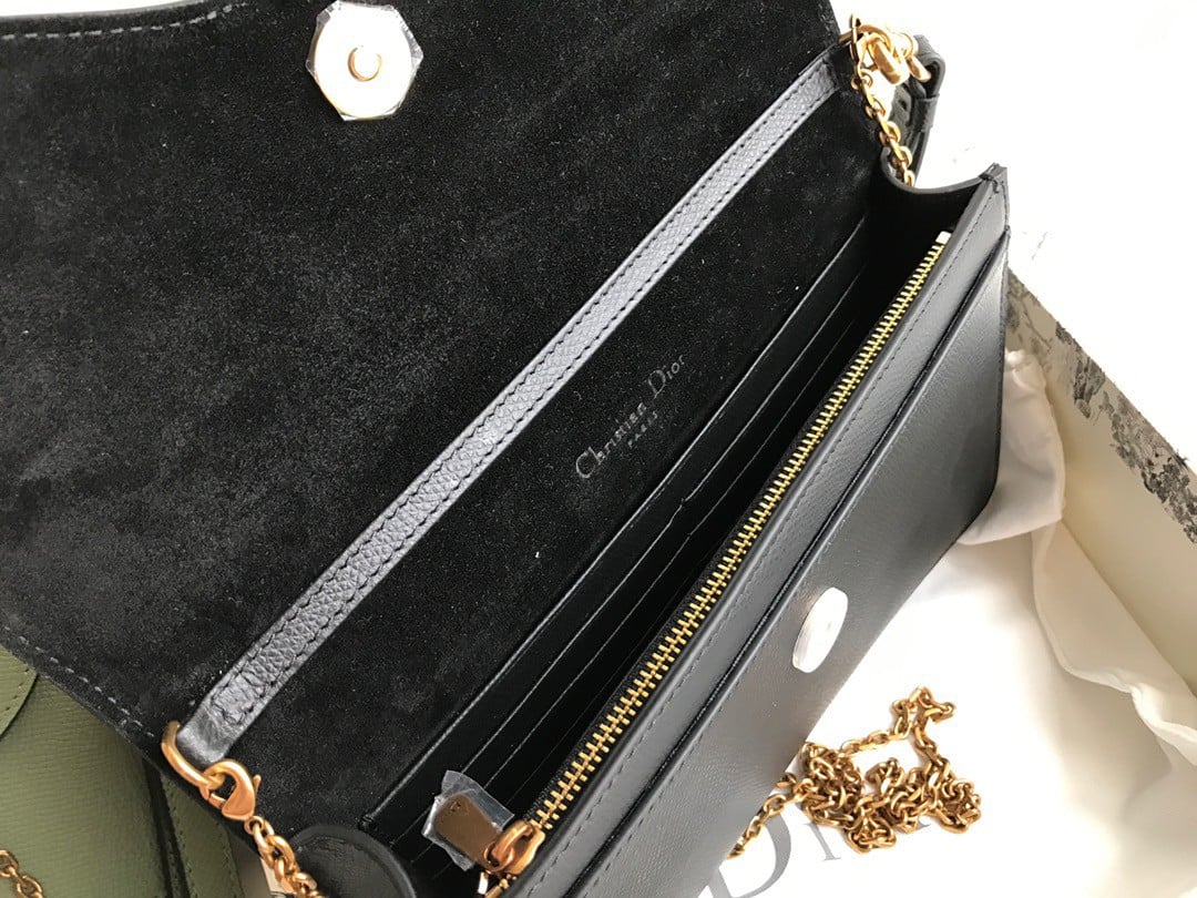 Dior Saddle Chain Pouch In Black Grained Calfskin