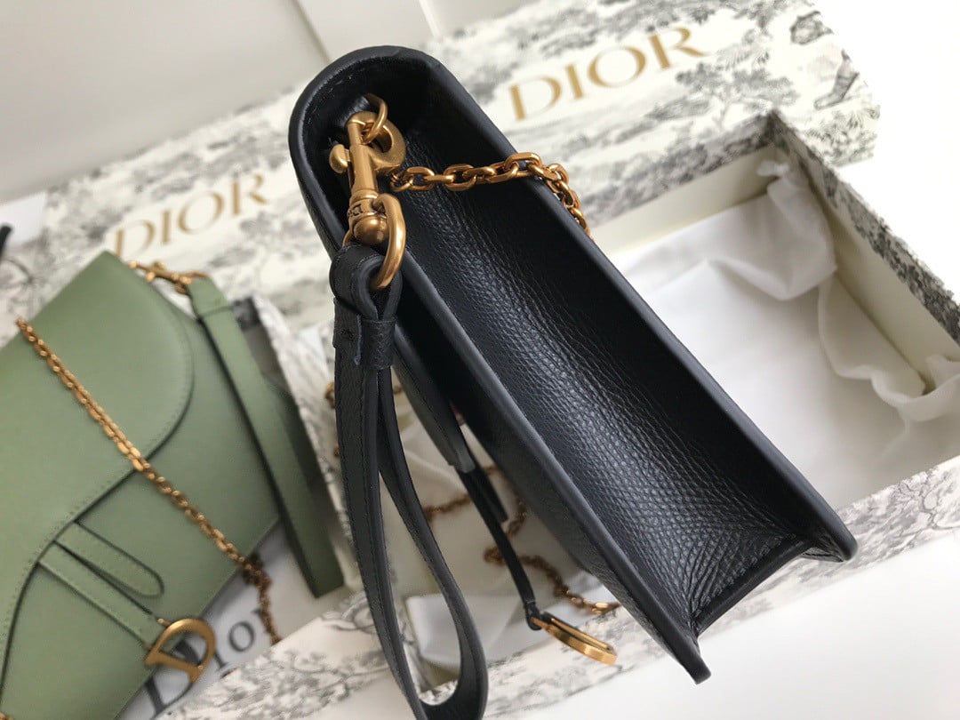 Dior Saddle Chain Pouch In Black Grained Calfskin