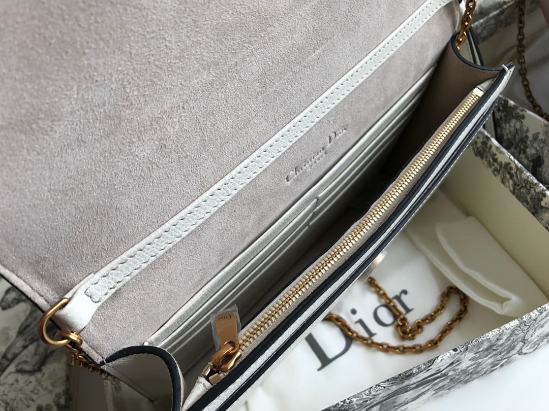 Dior Saddle Chain Pouch In White Grained Calfskin