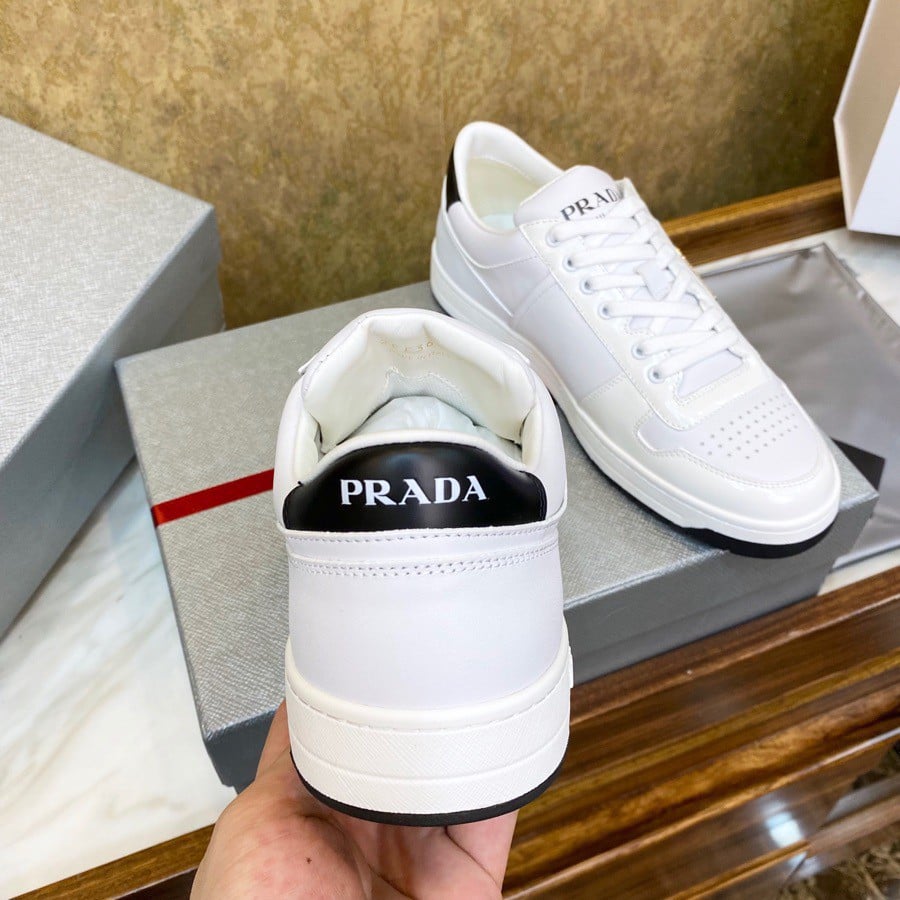 Prada District Low-top Sneakers in White Calfskin