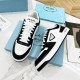 Prada Downtown Sneakers in White and Black Calfskin