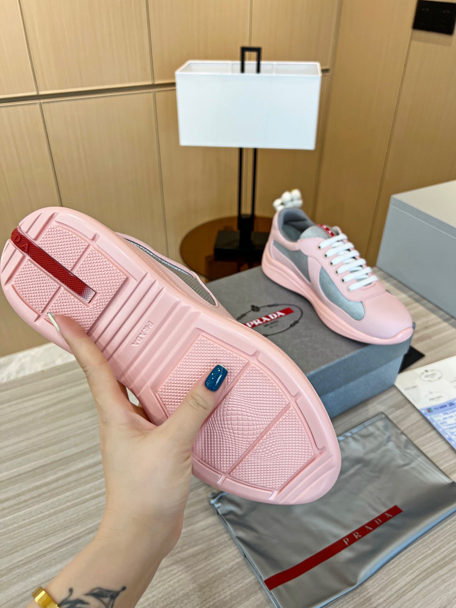 Prada America's Cup Sneakers in Pink Rubber and Bike Fabric