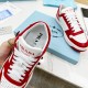 Prada Downtown Sneakers in White and Red Calfskin