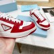 Prada Downtown Sneakers in White and Red Calfskin