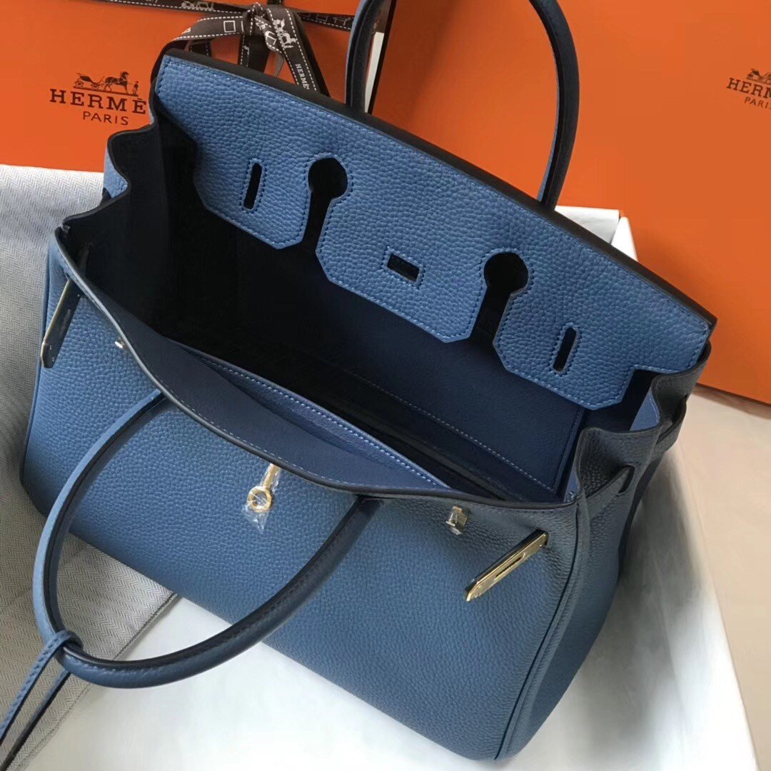 Hermes Birkin 30 Bag in Blue Agate Clemence Leather with GHW