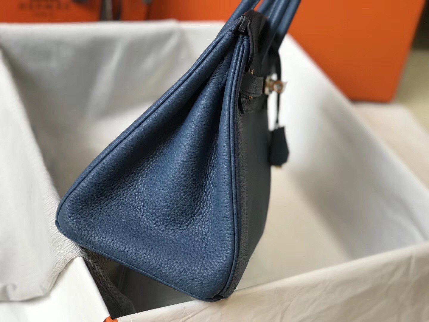 Hermes Birkin 30 Bag in Blue Agate Clemence Leather with GHW