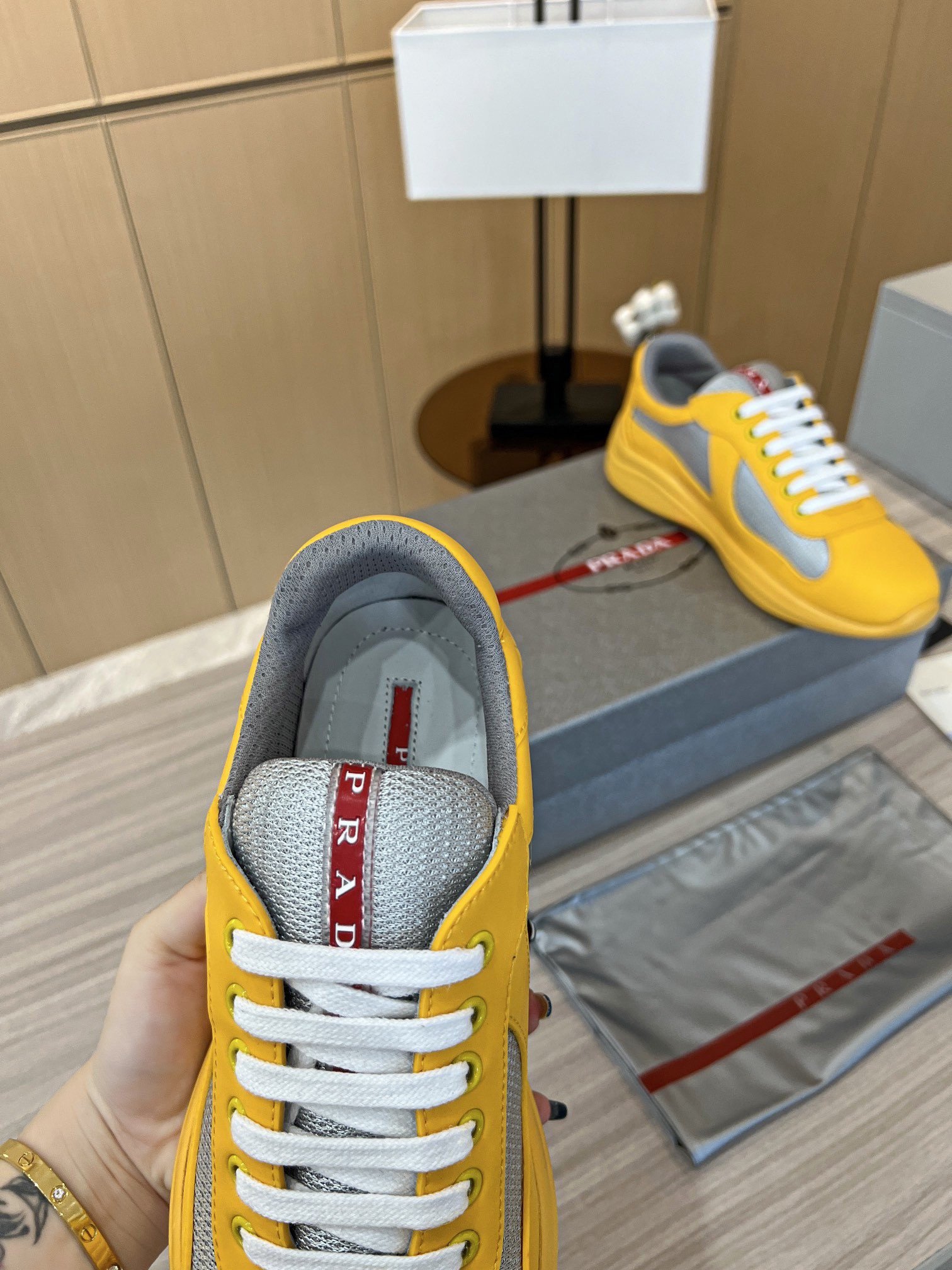 Prada America's Cup Sneakers in Yellow Rubber and Bike Fabric